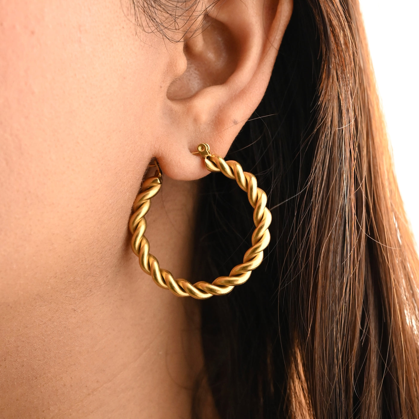 Gold Twisted Hoop Earrings | Gold Large Hoops For Women | Lightweight Daily Wear Hoops | Regina Hoops