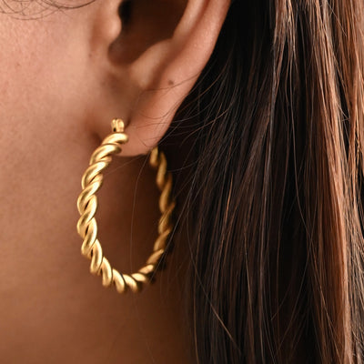 Gold Twisted Hoop Earrings | Gold Large Hoops For Women | Lightweight Daily Wear Hoops | Regina Hoops