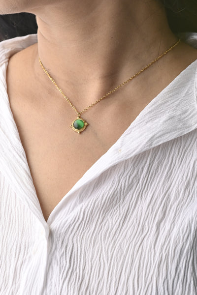 18K Gold-Filled Green Gemstone Necklace - Green Agate Charm Necklace