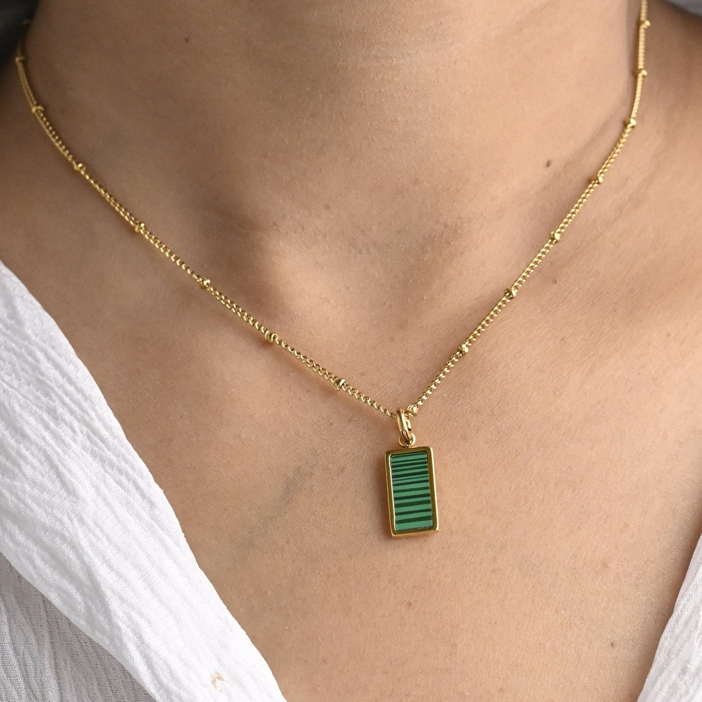 18K Gold-Filled Rectangle Green Shell Pendant Necklace