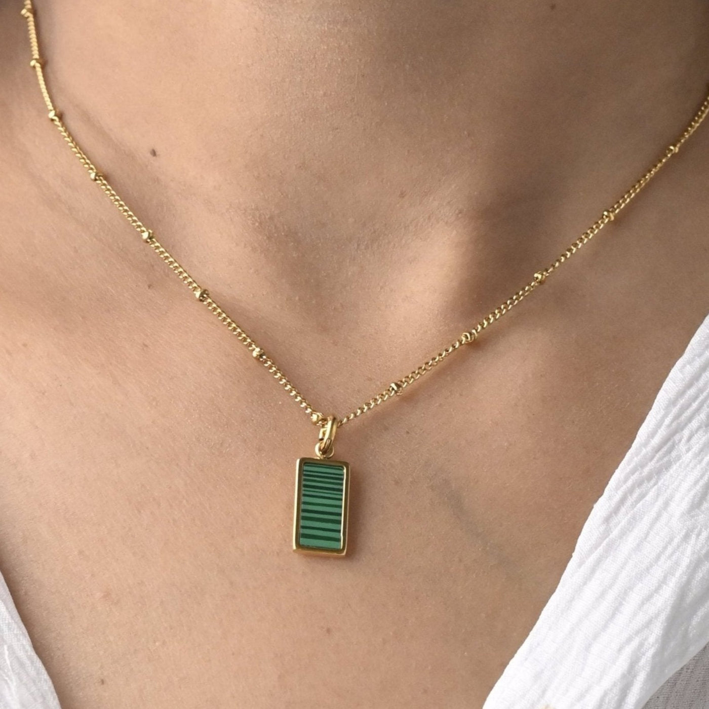 Rectangle Green Shell Pendant Necklace