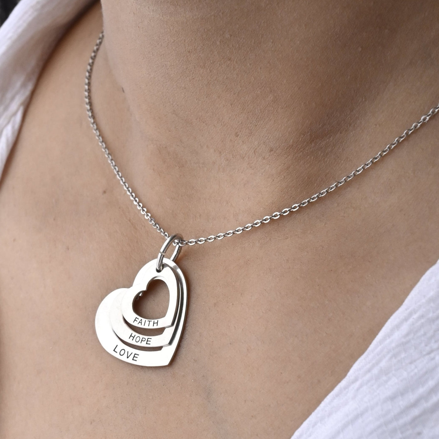 3 Heart Silver Pendant Necklace