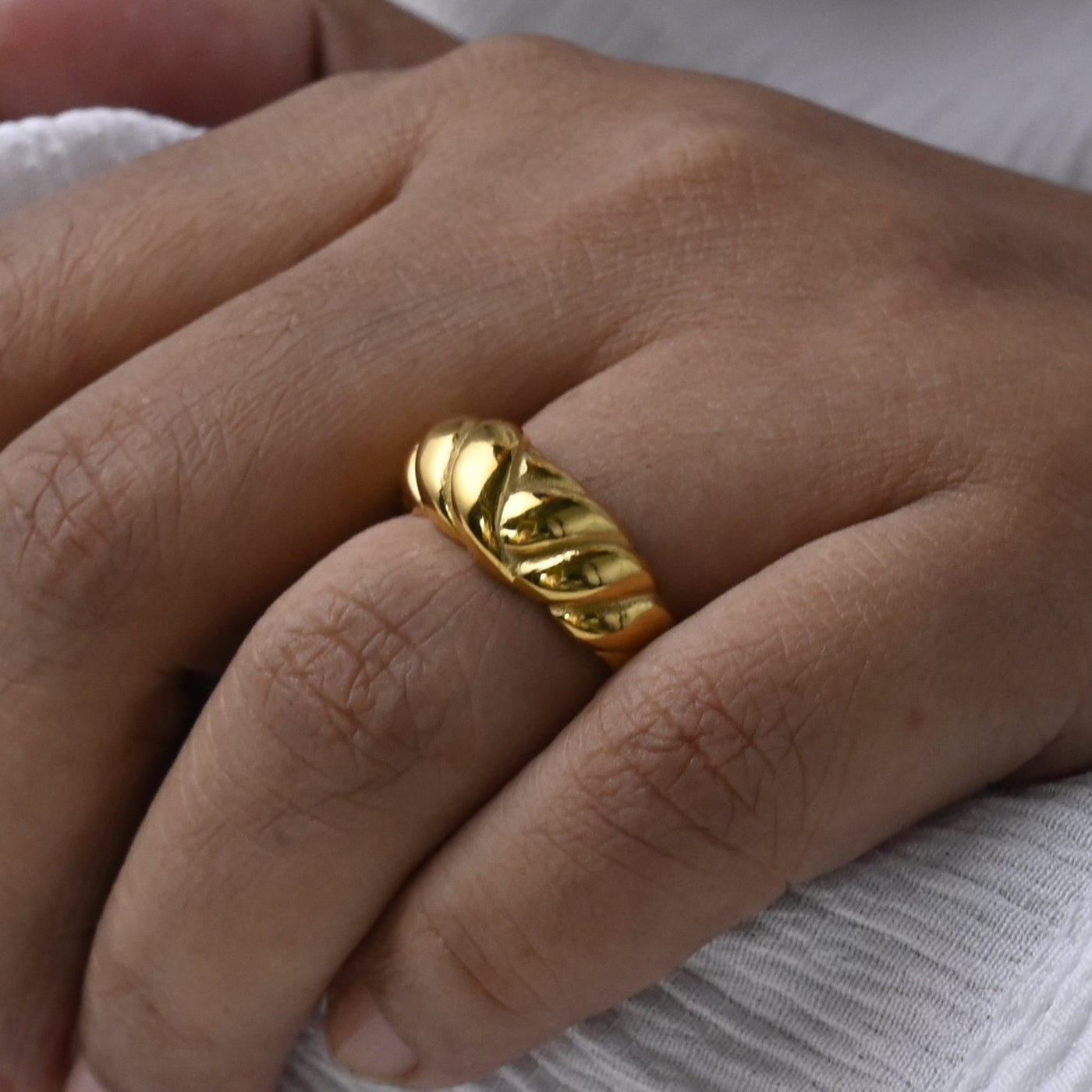 18K Gold-Filled Twisted Dome Ring for Women