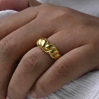 18K Gold-Filled Twisted Dome Ring for Women