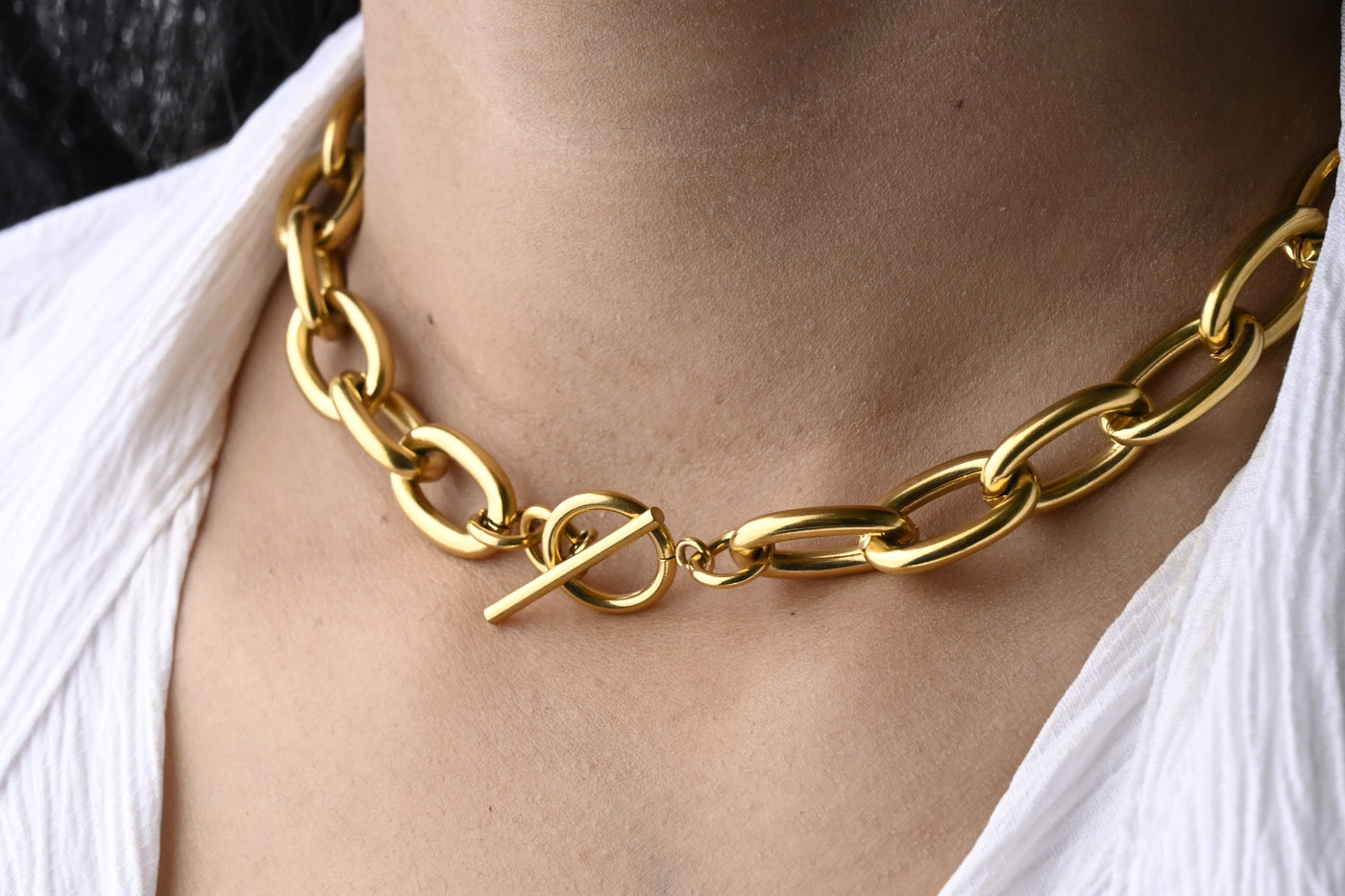 18K Gold-Filled Thick Link Choker Necklace For Women