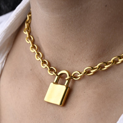 18K Gold-Filled Padlock Pendant Choker Necklace