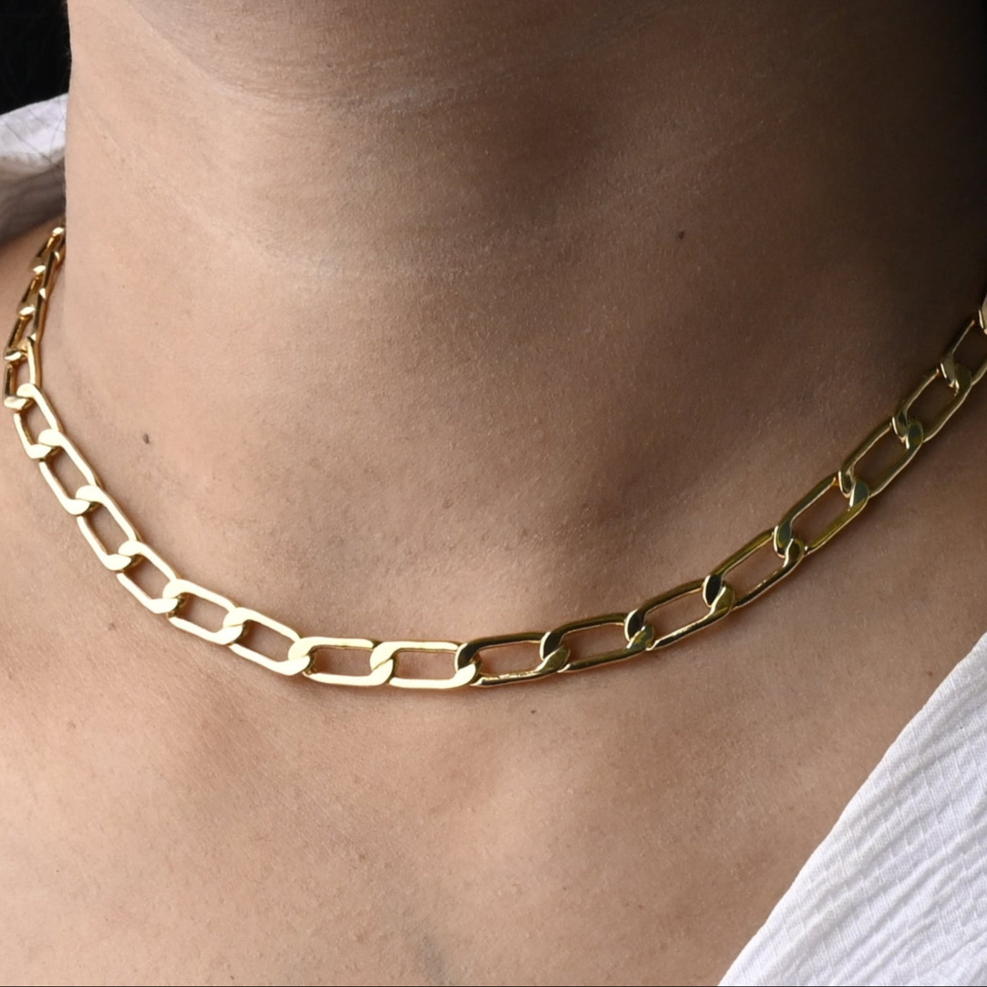 18K Gold-Filled Flat Link Choker Chain Necklace