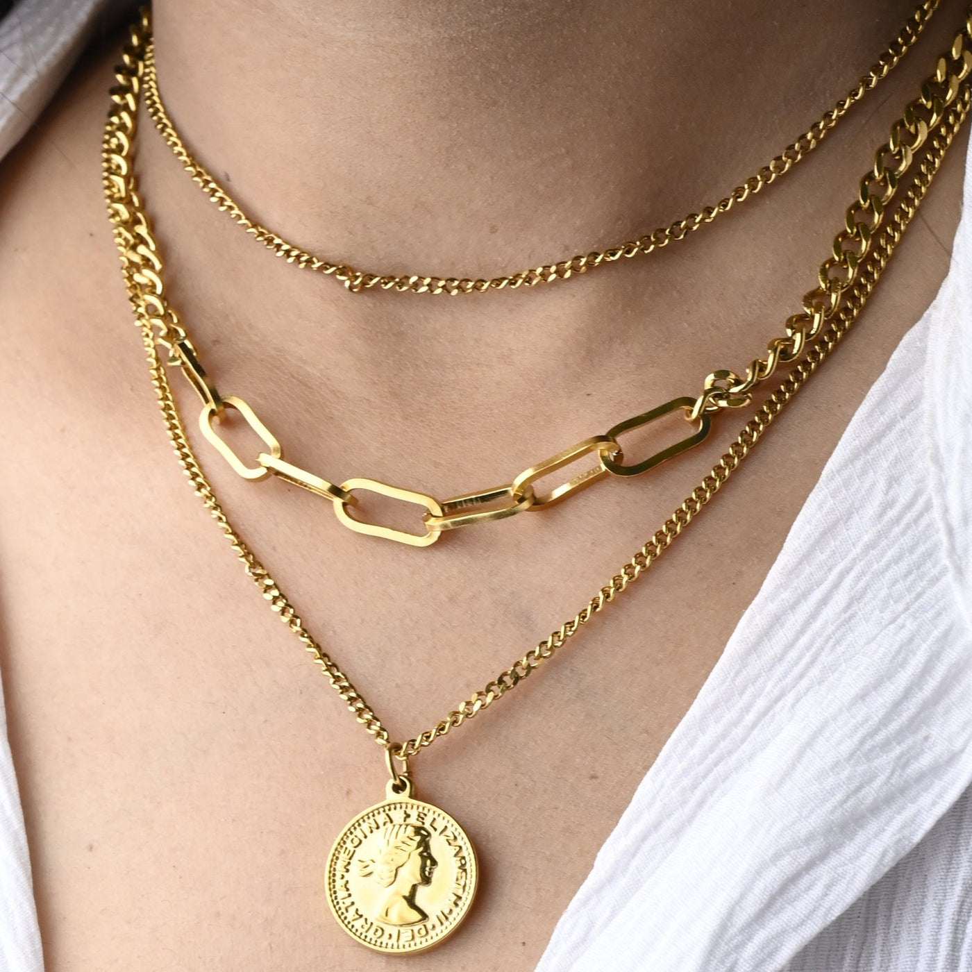 18K Gold-Filled 3 Layer Pendant Necklace Set