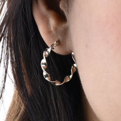 Twisted Chunky Silver Hoop Earrings