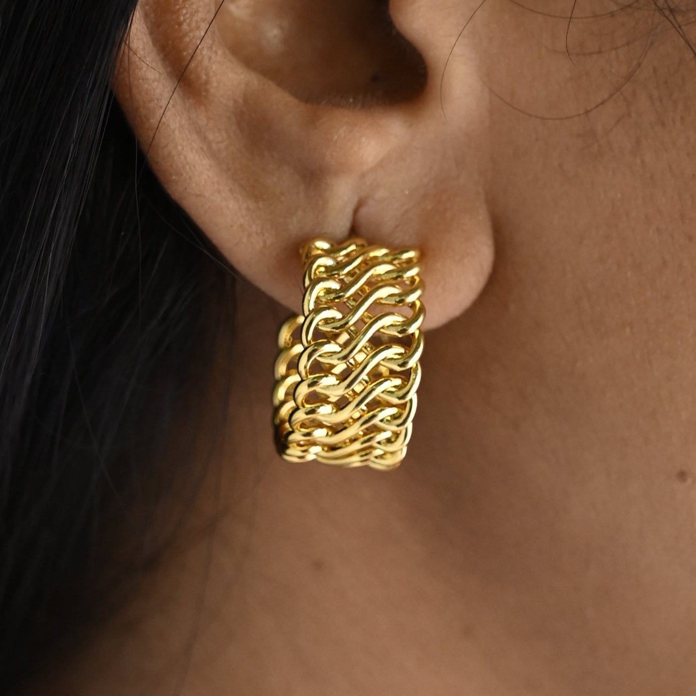 18K Gold-Filled Chunky Cuban Link Braided Hoop Earrings