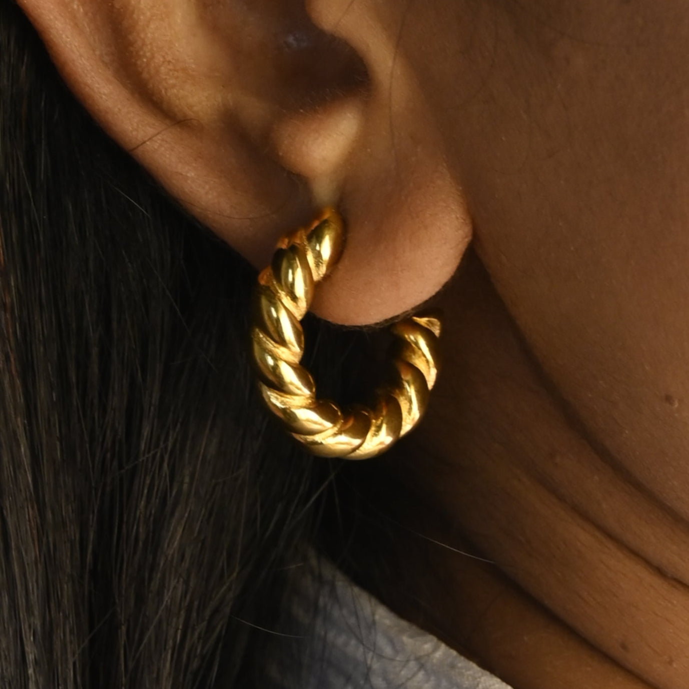 18K Gold-Filled Twisted Open Hoop Stud Earrings