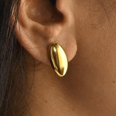 18K Gold-Filled Oval Earrings - Minimalist Studs for Women