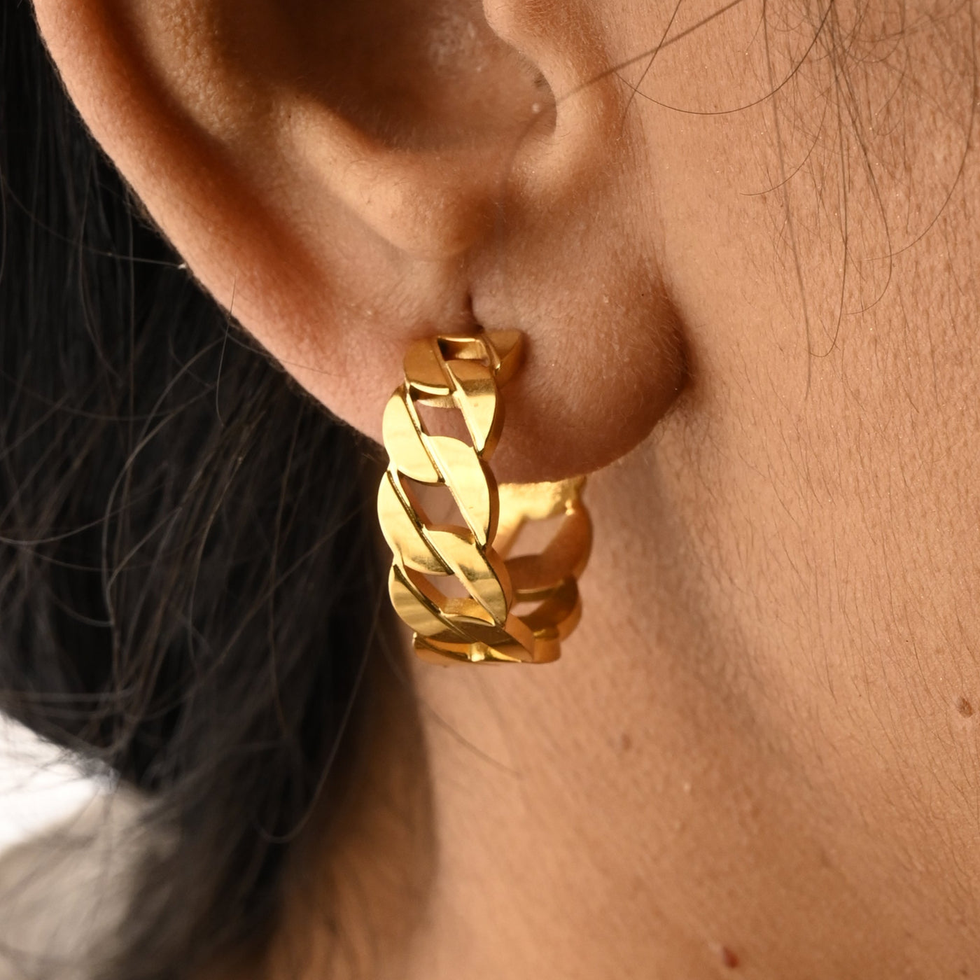 18K Gold-Filled Cuban Open Stud Hoop Earrings 