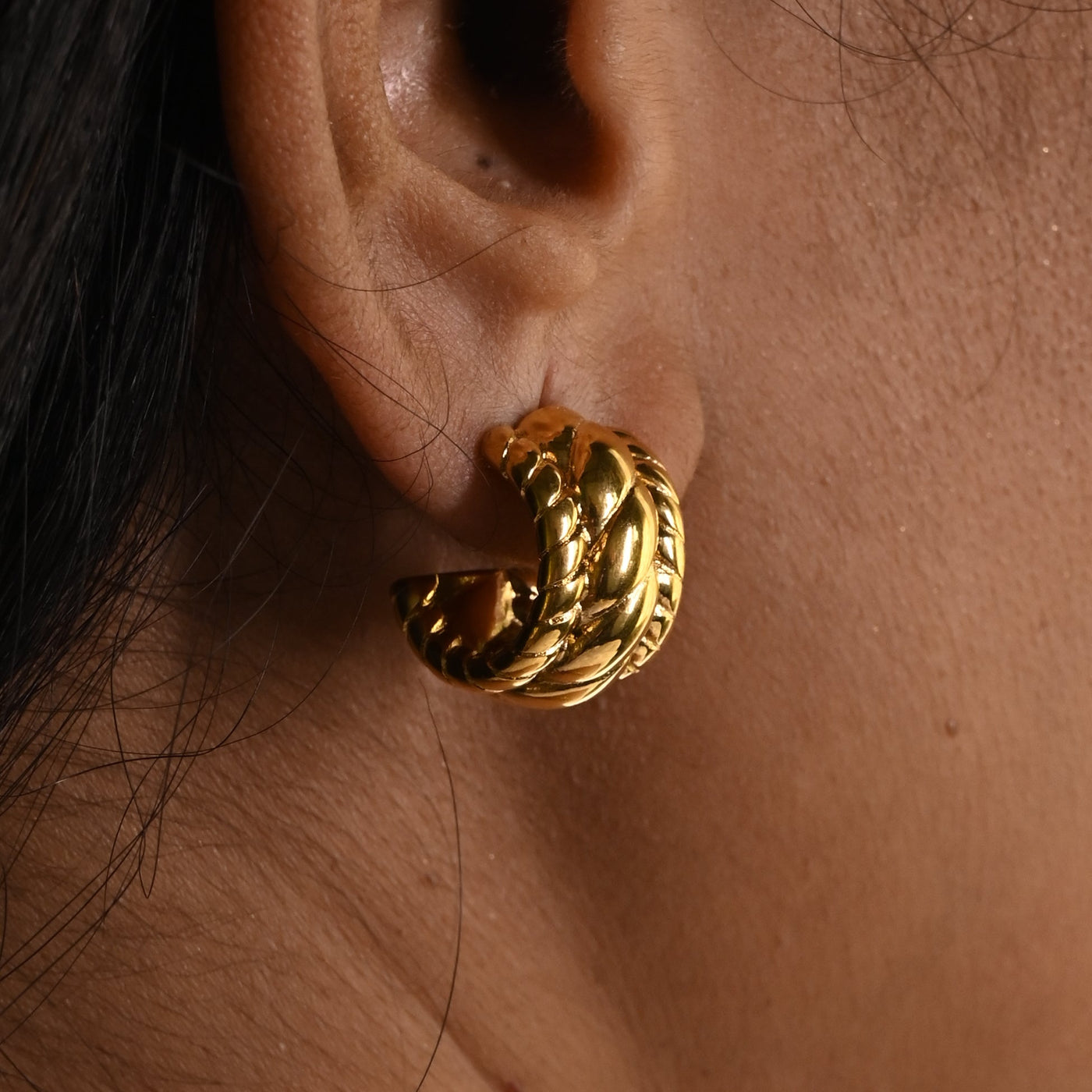 Gold Twisted Hoop Stud Earrings