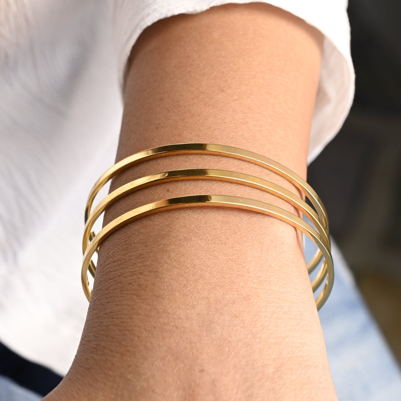 18K Gold-Filled Flat Bangles | Set of Three 