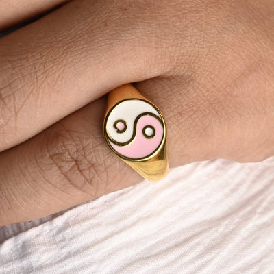 Enamel Yin and Yang Ring