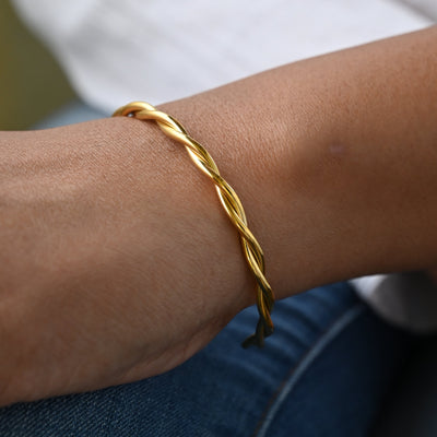 18K Gold-Filled Cuff Twisted Bangle Bracelet