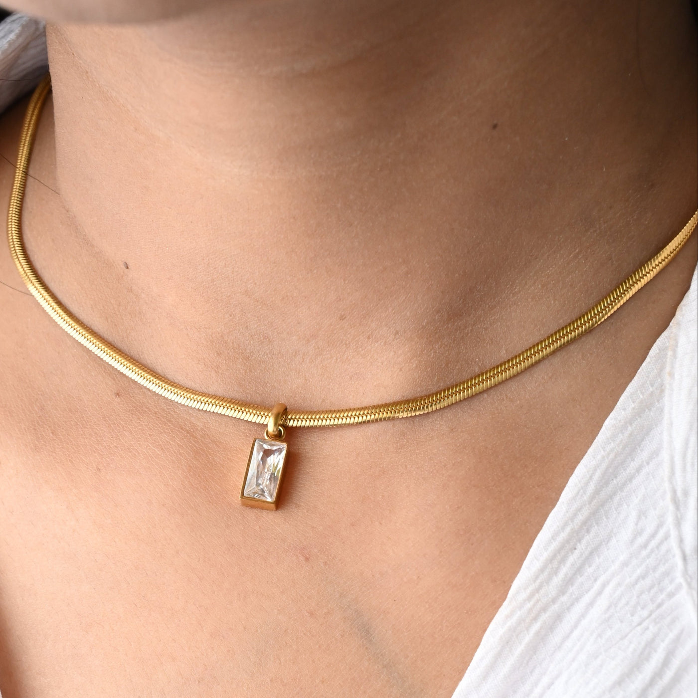 18K Gold-Filled Clear Baguette Pendant Necklace