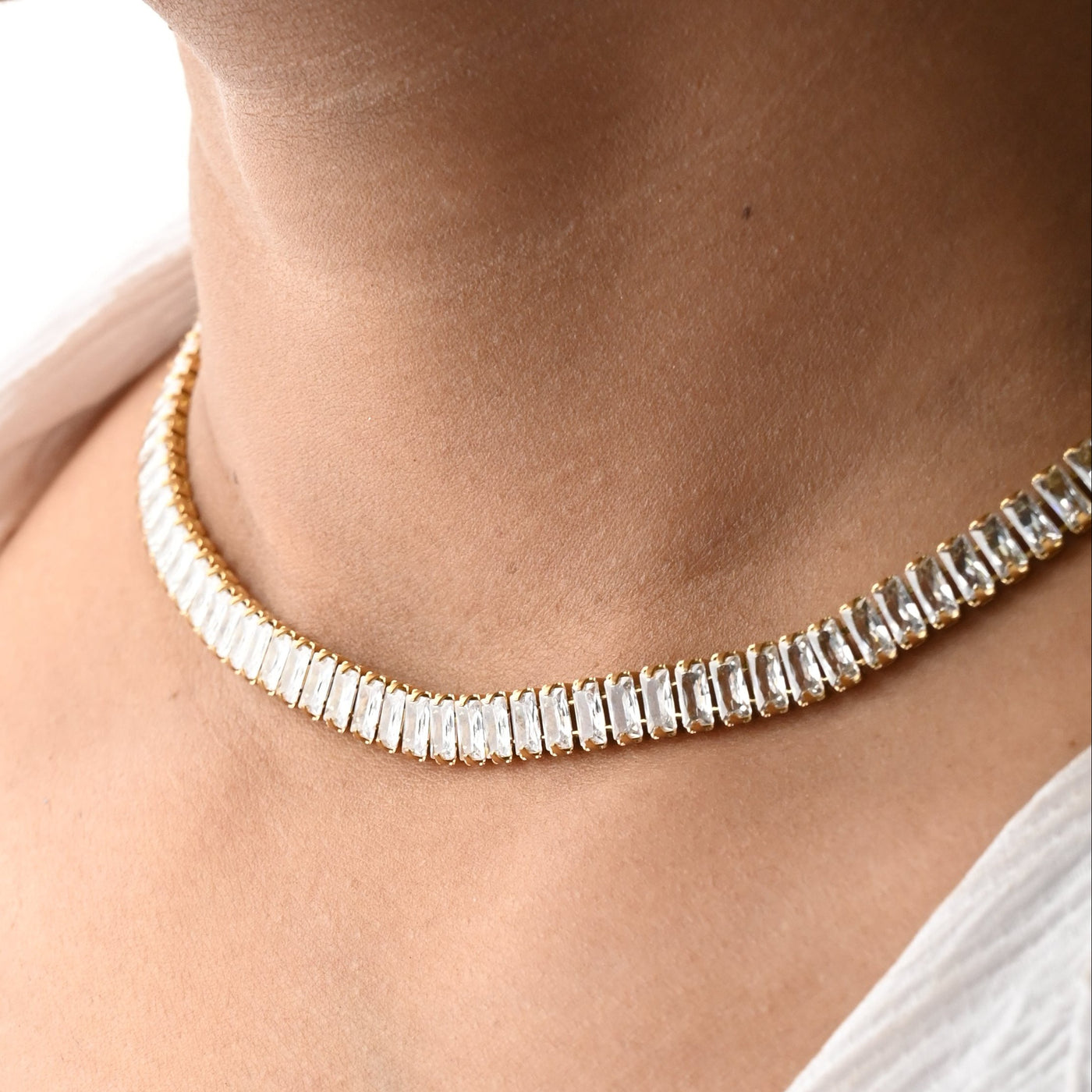 Baguette Gold Tennis Necklace