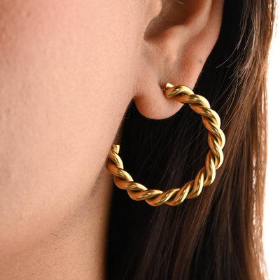 18K Gold-Filled Twist Rope Hoops for Women