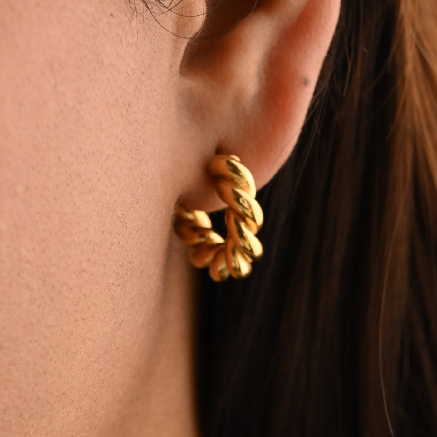 18K Gold-Filled Twisted Open Hoop Earrings