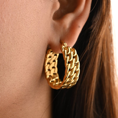 Cuban Link Braided Large Hoop Earrings