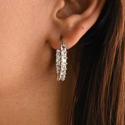 Thick Zircon Silver Hoop Earrings