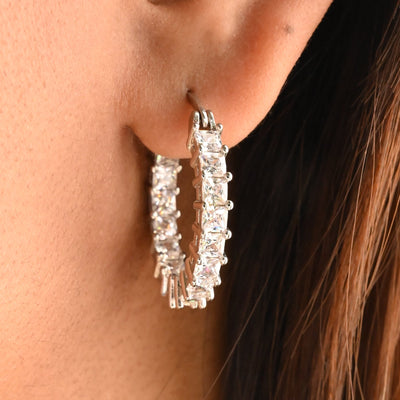 14K Gold-Filled Thick Zircon Silver Hoop Earrings