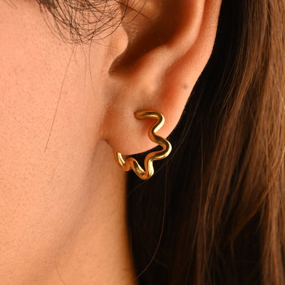 18K Gold-Filled Wavy Hoop Earrings for Women