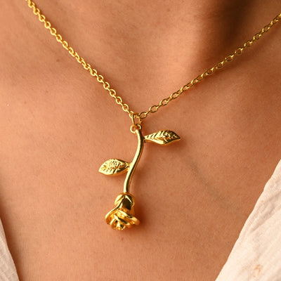 18K Gold-Filled Rose Pendant Necklace for Women