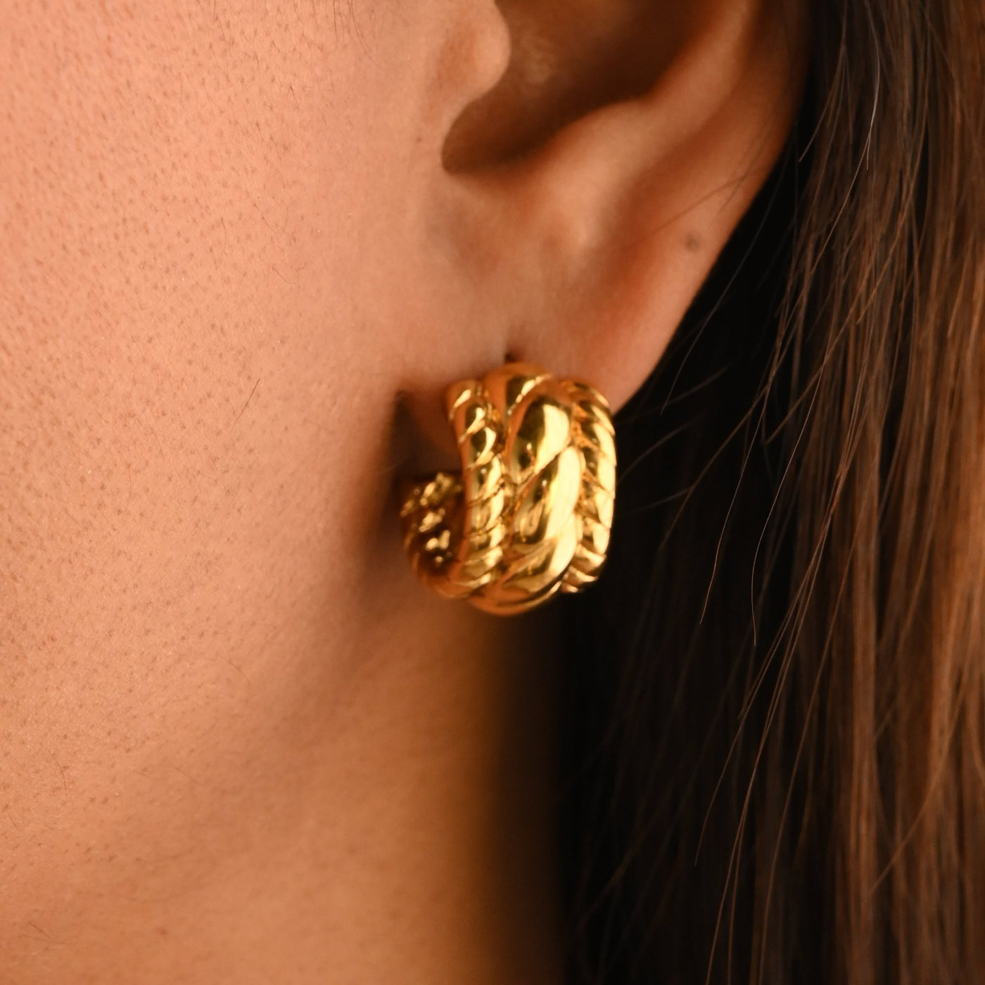 18K Gold-Filled Twisted Gold Hoop Earrings for Women