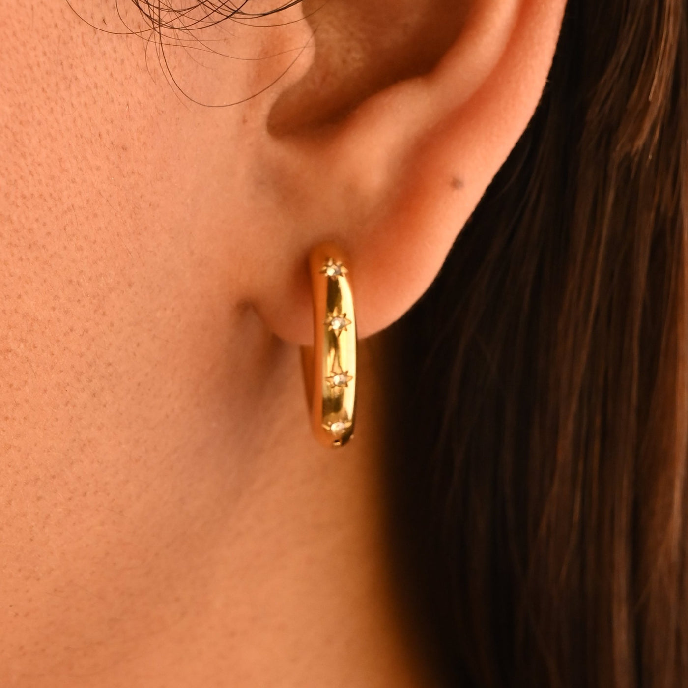 18K Gold-Filled Zircon Star Hoop Earrings