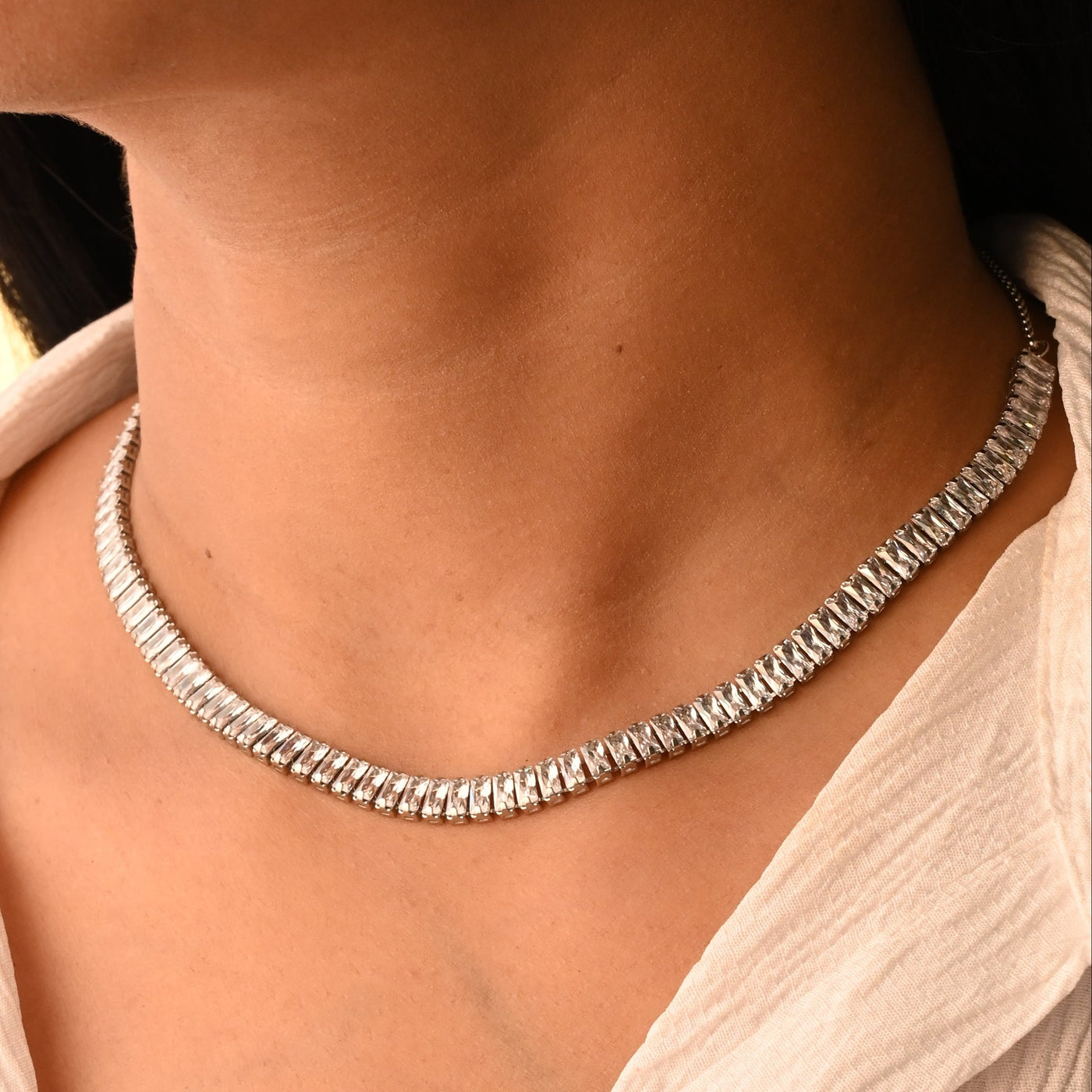 Baguette Silver Tennis Necklace