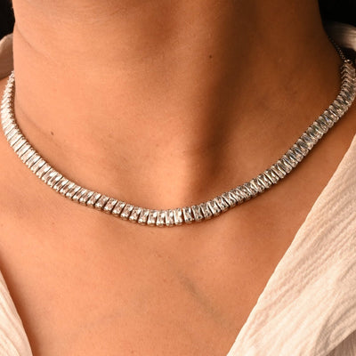 18K Gold-Filled Baguette Silver Tennis Necklace