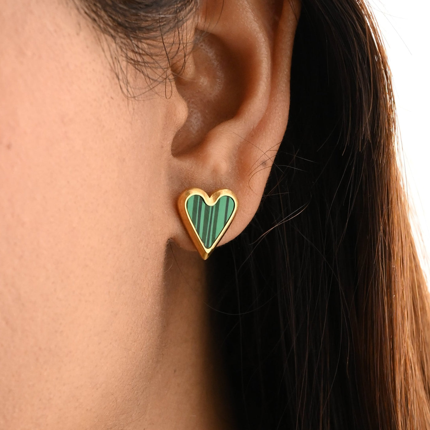 18K Gold-Filled Shell Heart Stud Earrings Green