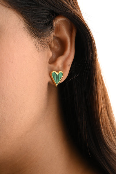 18K Gold-Filled Shell Heart Stud Earrings Green