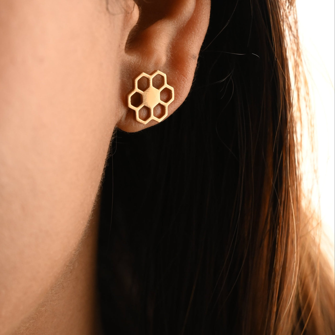 Rose Gold Honeycomb Stud Earrings