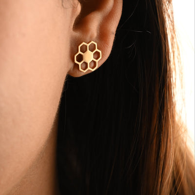 Rose Gold Honeycomb Stud Earrings