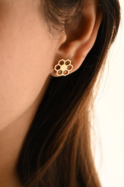 Rose Gold Honeycomb Stud Earrings