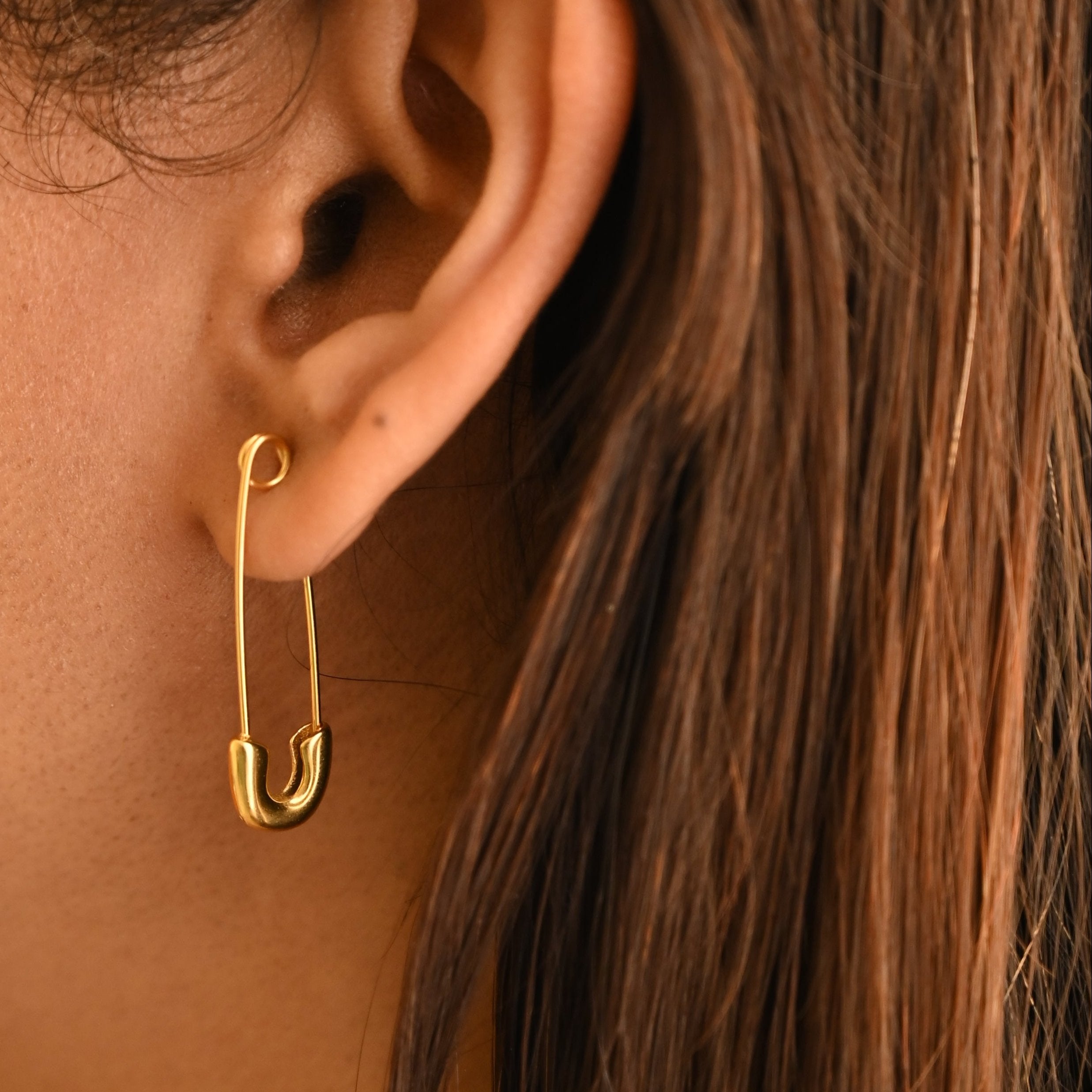 18K Gold Safety Pin Earrings For Women | Gold Statement Hoop Earrings ...
