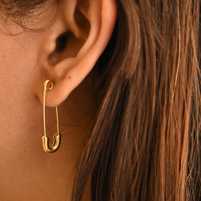 18k Gold Filled Safety Pin Hoop Earrings