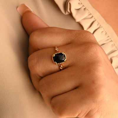 14K Gold-Filled Black Agate Stone Ring