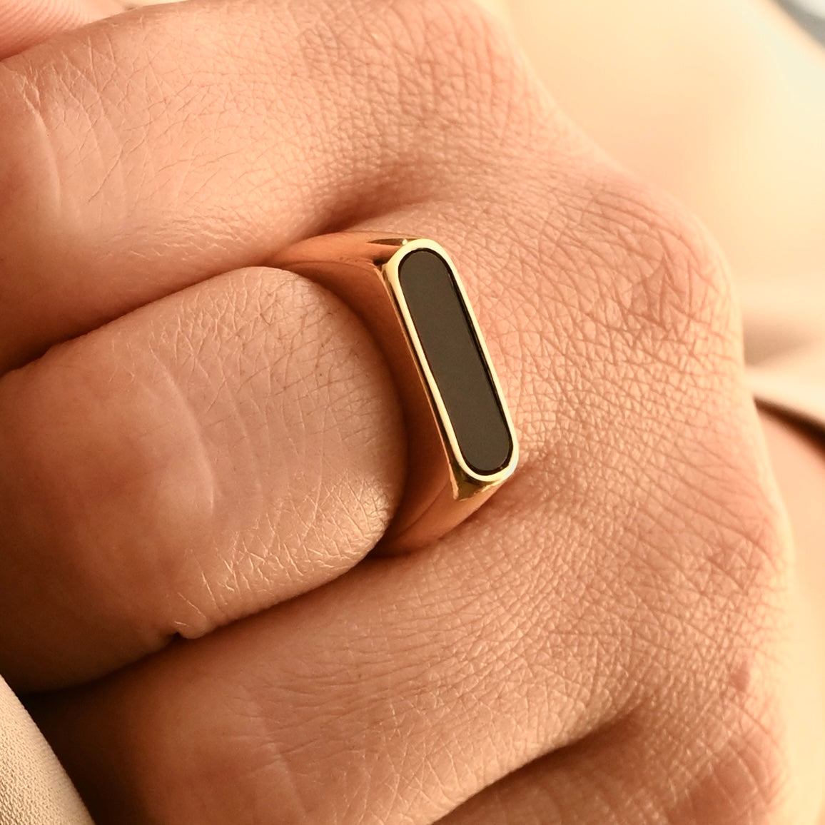 18K Gold-Filled Rectangle Black Shell Signet Ring | Signet Ring For Women | Brides Maid Gift Ring