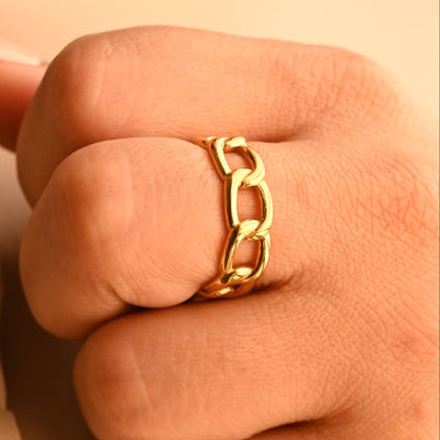 18K Gold-Filled Chunky Cuban Link Chain Ring | Cura Ring