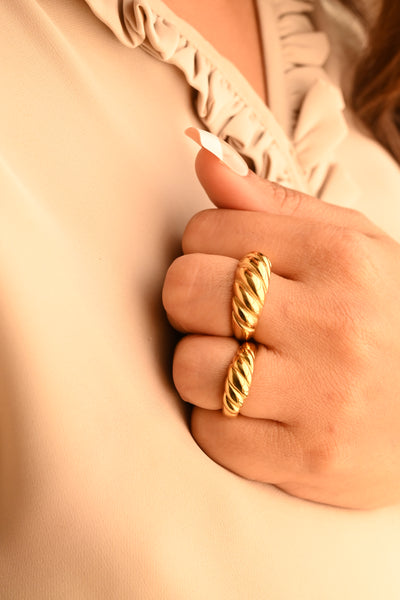 18K Gold-Filled Twisted Croissant Dome Ring for Women