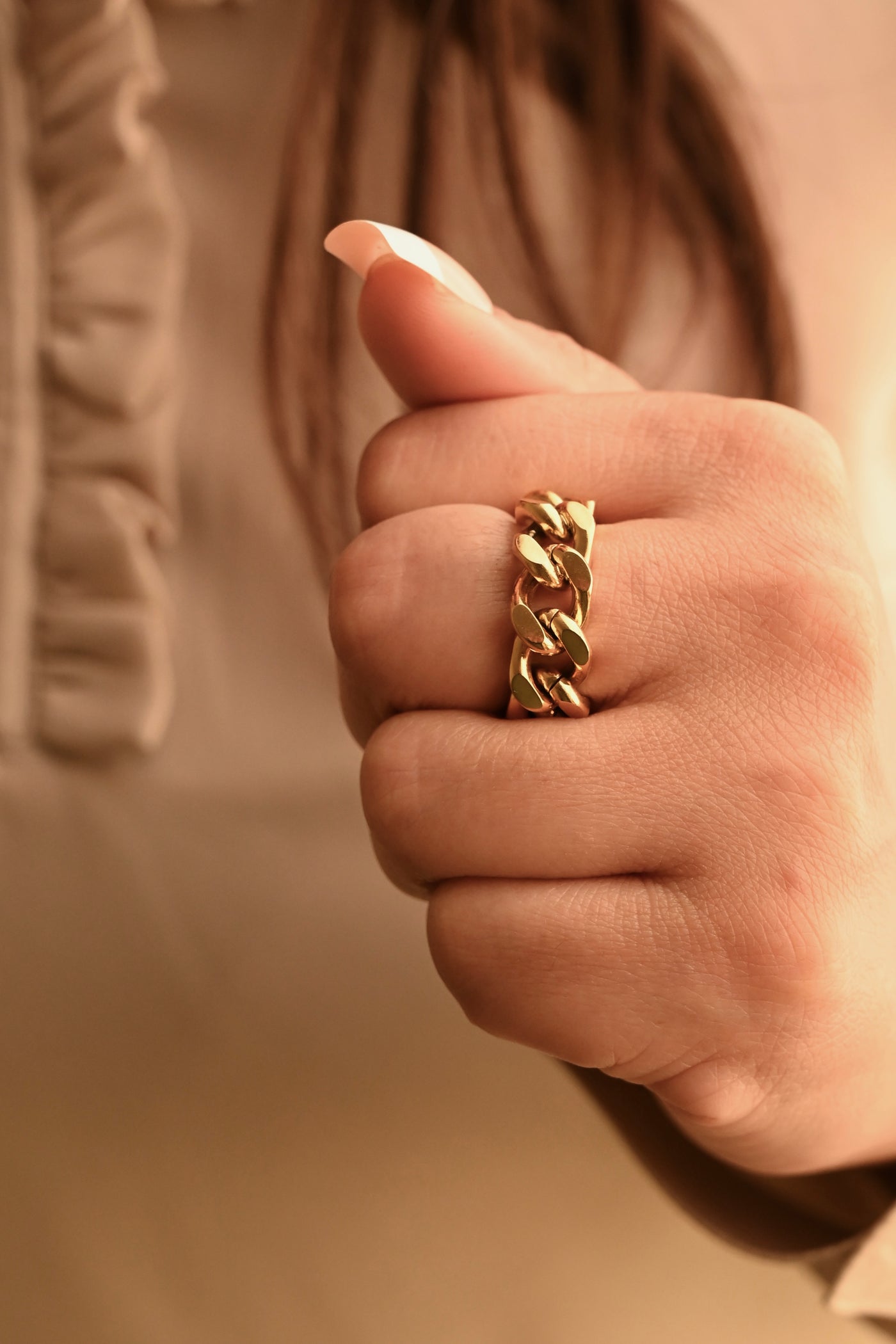 18K Gold-Filled Link Chain Ring for Women