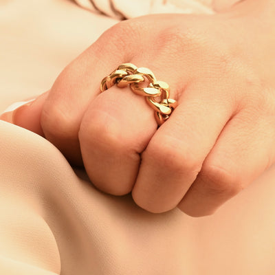 18K Gold-Filled Link Chain Ring for Women