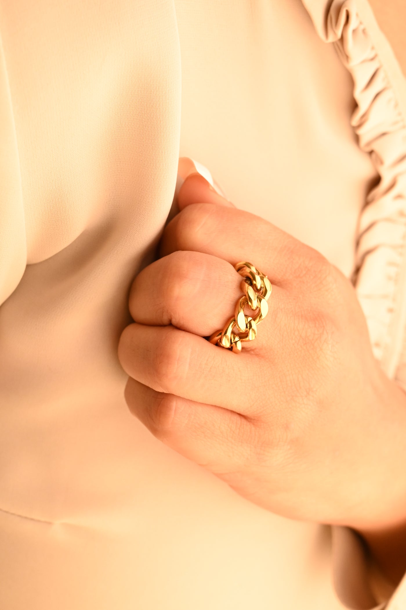 18K Gold-Filled Link Chain Ring for Women