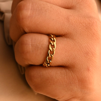 18K Gold-Filled Dainty Cuban Link Ring for Women