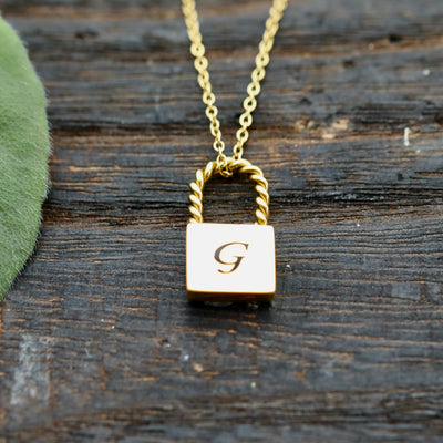 18K Gold-Filled Personalized Necklace | Customized Engraved Padlock Name Necklace for Women